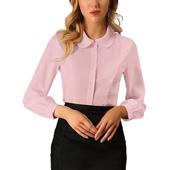 Women's Peter Pan Collar Blouse Business Casual Long Sleeve Button Down Work Shirts