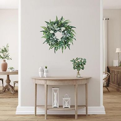 20" Green Eucalyptus Wreath with Lambs Ear White Flowers Lifelike Spring, Summer & Winter Decor