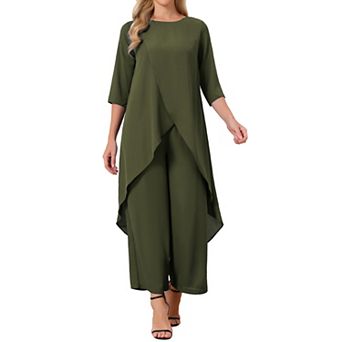 Women's 2 pc Chiffon Sets Summer Pantsuits High Low Top Pants Set Formal Wedding Guest Outfit