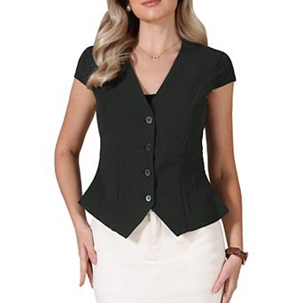 Vest for Women Summer Tops Button Down Cap Sleeve Business Casual Dressy Clothes