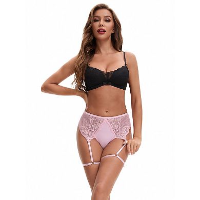 2 Packs Women's Perspective Lace Lingerie Hipsters Hollow Out Panties with Adjustable Garters