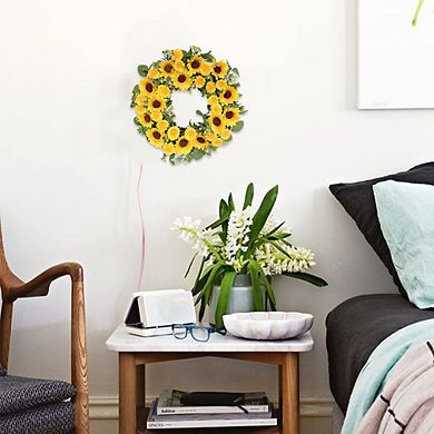 Artificial Sunflower Wreath 20 Inch Yellow Floral Spring Summer Door Decor