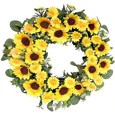 Artificial Sunflower Wreath 20 Inch Yellow Floral Spring Summer Door Decor