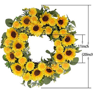 Artificial Sunflower Wreath 20 Inch Yellow Floral Spring Summer Door Decor