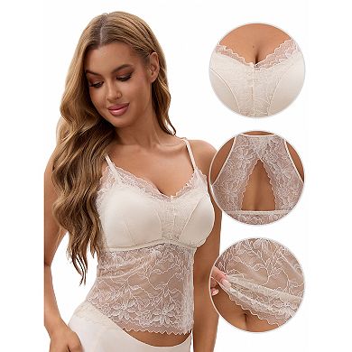2 Packs Women's Lace Mesh Back Open Adjustable Spaghetti Strap Fixed Cup Light Breathable Camisoles