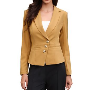 Blazer for Women Notched Lapel Long Sleeve Button Down Asymmetric Suit Jacket with Pockets