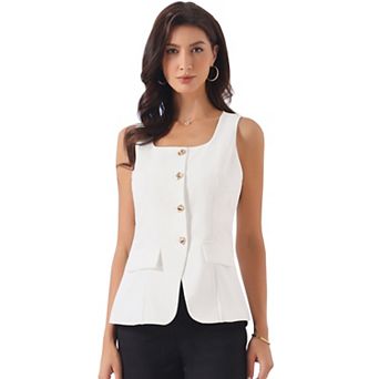 Vest Tops for Women's Trendy Business Casual Sleeveless Blazer Square Neck Button Down Waistcoat