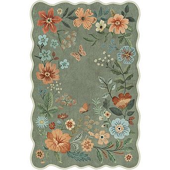 4x6 ft Floral Washable Rug Soft, Low-Pile, Non-Slip, Lightweight