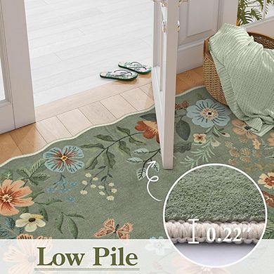 4x6 ft Floral Washable Rug Soft, Low-Pile, Non-Slip, Lightweight