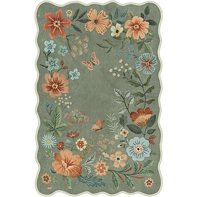 4x6 ft Floral Washable Rug Soft, Low-Pile, Non-Slip, Lightweight