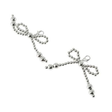 Faux Pearl Bow Style Shoelace Charms Silver Tone 1 Pair