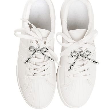 Faux Pearl Bow Style Shoelace Charms Silver Tone 1 Pair