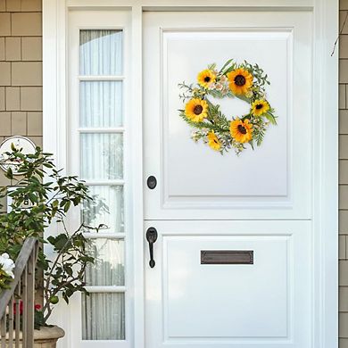 13 Inch Artificial Sunflower Wreath with Daisies for Home Decor