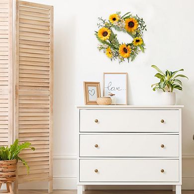 13 Inch Artificial Sunflower Wreath with Daisies for Home Decor