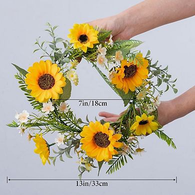 13 Inch Artificial Sunflower Wreath with Daisies for Home Decor