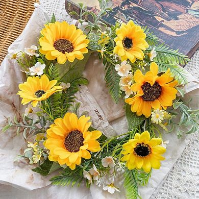 13 Inch Artificial Sunflower Wreath with Daisies for Home Decor
