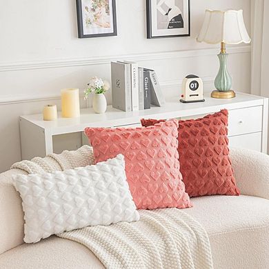 Set of 2 Heart Pillow Covers 18x18, Plush Red Valentine’s Day Decor