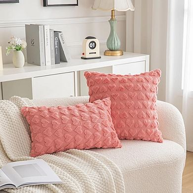 Set of 2 Heart Pillow Covers 18x18, Plush Red Valentine’s Day Decor