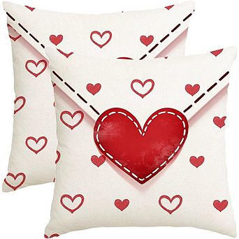 Valentine’s Pillow Covers 18x18 Set of 2 Red Heart Envelope Decor