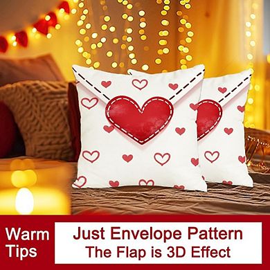 Valentine’s Pillow Covers 18x18 Set of 2 Red Heart Envelope Decor