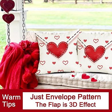Valentine’s Pillow Covers 18x18 Set of 2 Red Heart Envelope Decor