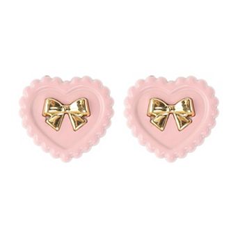 Bow Heart Shoelace Charms Pink Gold Tone 1 Pair