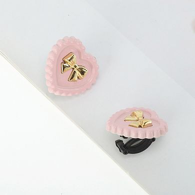Bow Heart Shoelace Charms Pink Gold Tone 1 Pair