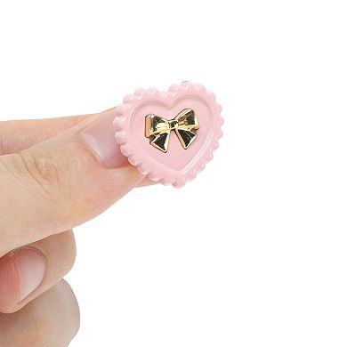 Bow Heart Shoelace Charms Pink Gold Tone 1 Pair
