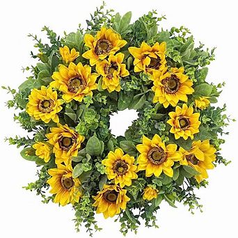 20 Inch Sunflower Wreath for Front Door, Yellow Floral Farmhouse Decor