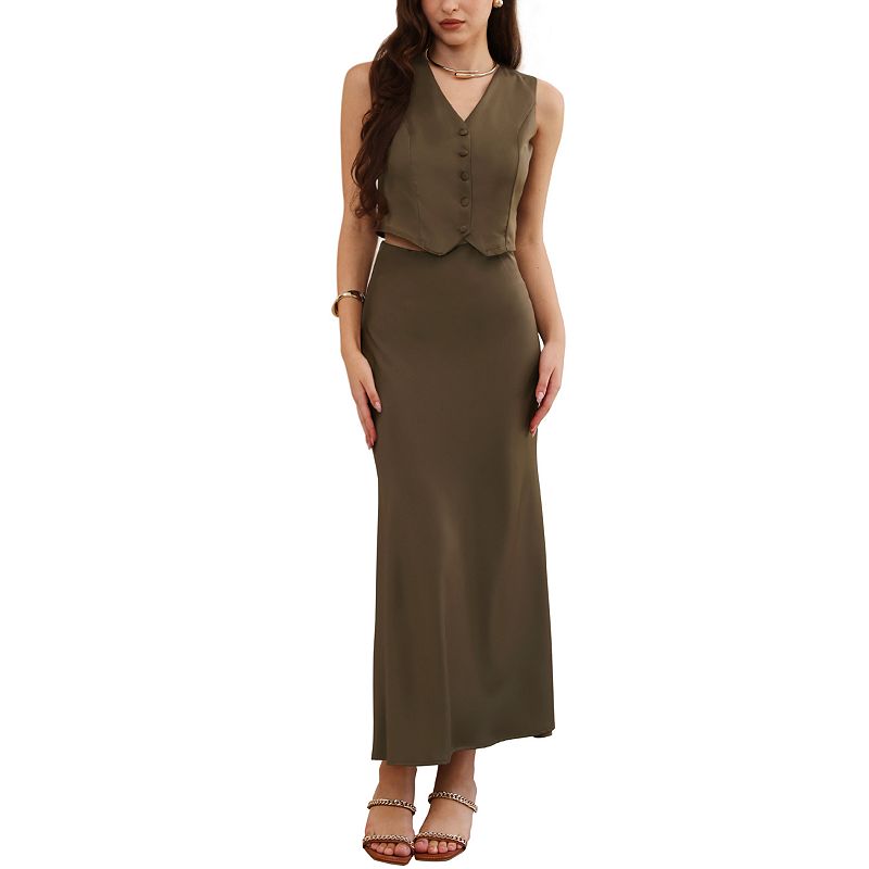Summer 2 Piece Skirt Sets for Women V Neck Vest Tops Midi Skirts Dressy Casual Elegant Outfits