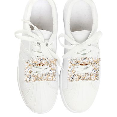 Pearl Square Detachable Clip Style Shoe Accessories 2 Pcs