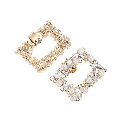 Pearl Square Detachable Clip Style Shoe Accessories 2 Pcs
