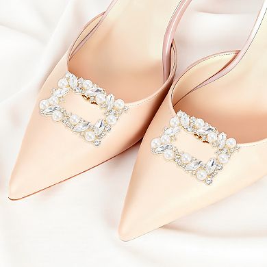 Pearl Square Detachable Clip Style Shoe Accessories 2 Pcs