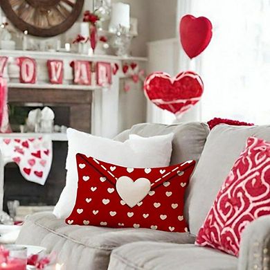 Valentine Pillow Covers 12x20 Inch Red Heart Lumbar Throw Cushion