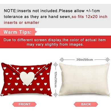 Valentine Pillow Covers 12x20 Inch Red Heart Lumbar Throw Cushion