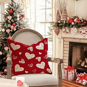 Valentine Heart Pillow Covers 18x18 Set of 2 Red White