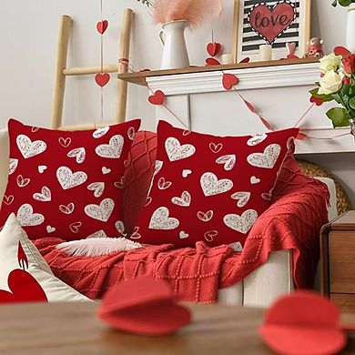 Valentine Heart Pillow Covers 18x18 Set of 2 Red White