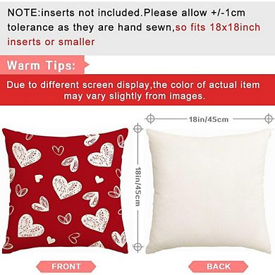 Valentine Heart Pillow Covers 18x18 Set of 2 Red White