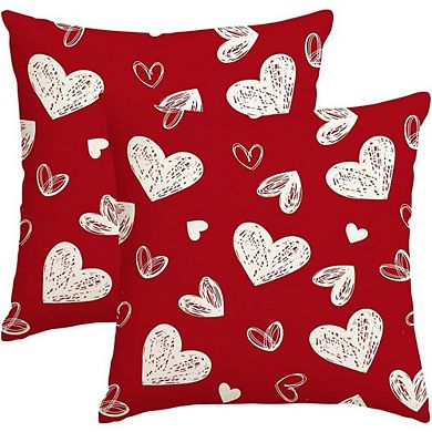 Valentine Heart Pillow Covers 18x18 Set of 2 Red White