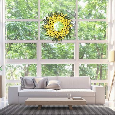 22 Inch Spring Summer Floral Wreath with Sunflowers and Daisies