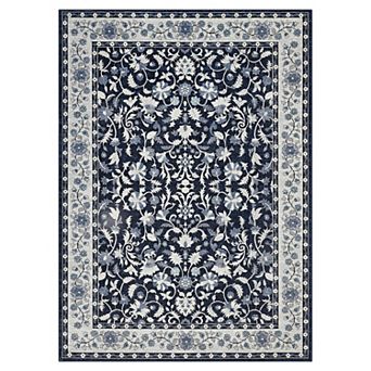 Floral Area Rug,Vintage Boho Soft Low-Pile Living Room Rugs, Non-Slip Carpet Home Decor