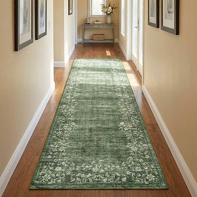 Fashionwu Kitchen Distressed Printed Easy to Clean Non Slip Bordered Soft Area Rug for Bedroom