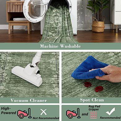 Fashionwu Kitchen Distressed Printed Easy to Clean Non Slip Bordered Soft Area Rug for Bedroom