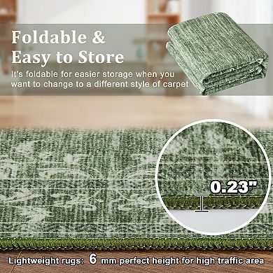 Fashionwu Kitchen Distressed Printed Easy to Clean Non Slip Bordered Soft Area Rug for Bedroom