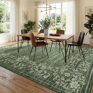 Fashionwu Kitchen Distressed Printed Easy to Clean Non Slip Bordered Soft Area Rug for Bedroom
