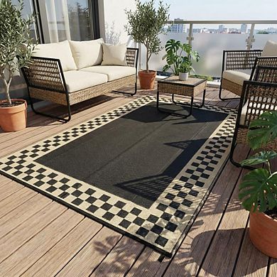 Fashionwu Simple Modern UV Resistant Geometry Bordered Waterproof Easy to Clean Plastic Area Rug