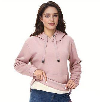 Womens Casual Winter Warm Fleece Sherpa Lined Pullover Hooded Sweatshirt
