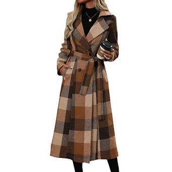 Women's Long Plaid Fleece Shacket - Lightweight Sherpa Trench Coat