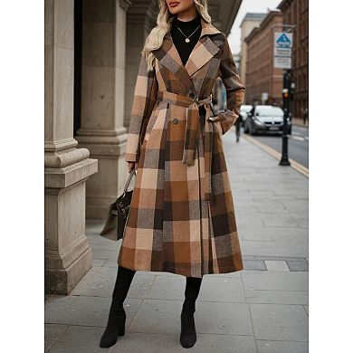 New Style Lapel Woolen Lace-up Double-breasted Extended Coat, Women's Windbreaker