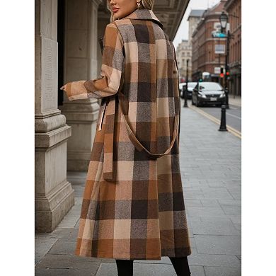 New Style Lapel Woolen Lace-up Double-breasted Extended Coat, Women's Windbreaker